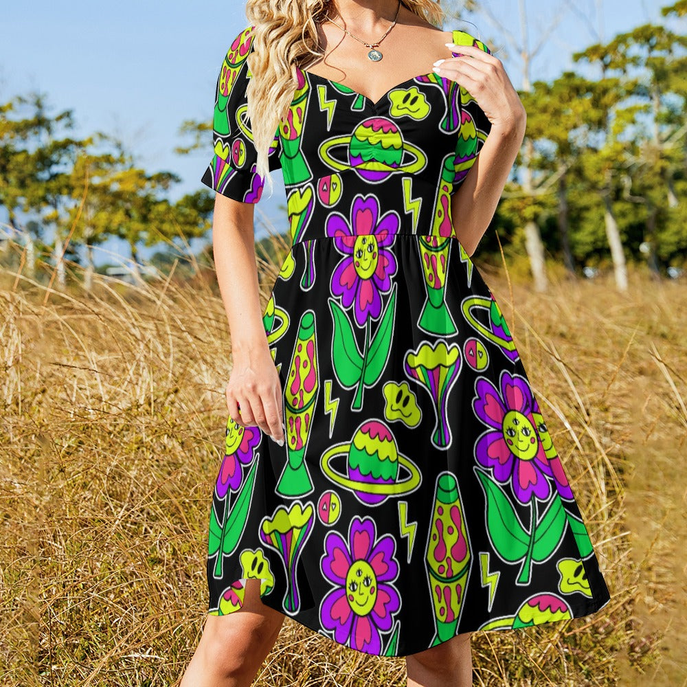 Psychedelic Neon Trip Sweetheart Dress