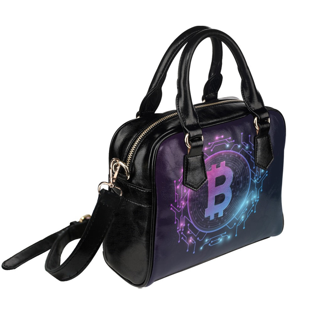 Futuristic Purple Bitcoin Digital Currency Shoulder Handbag