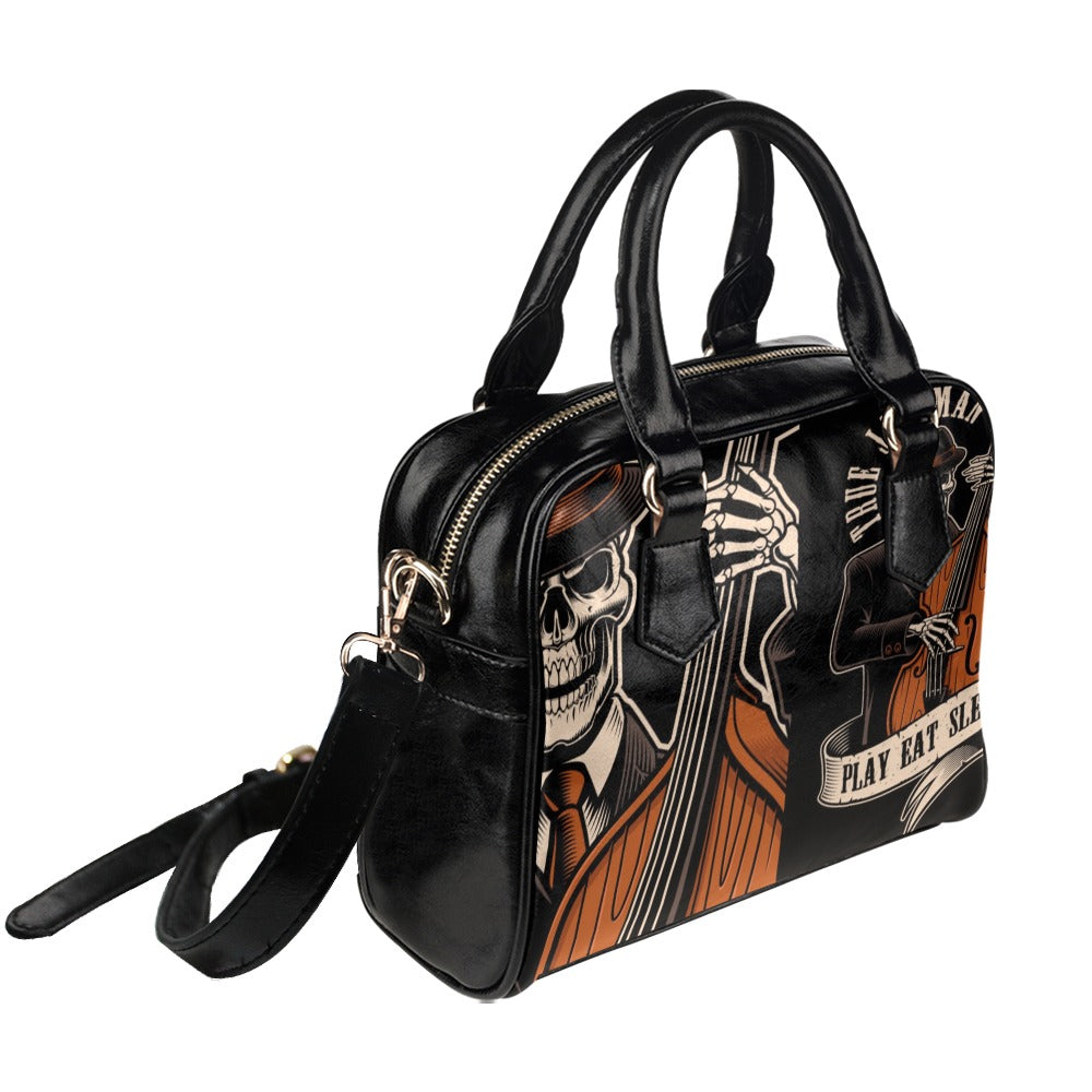 Skeleton With Double Bass Jazz Music Shoulder Handbag