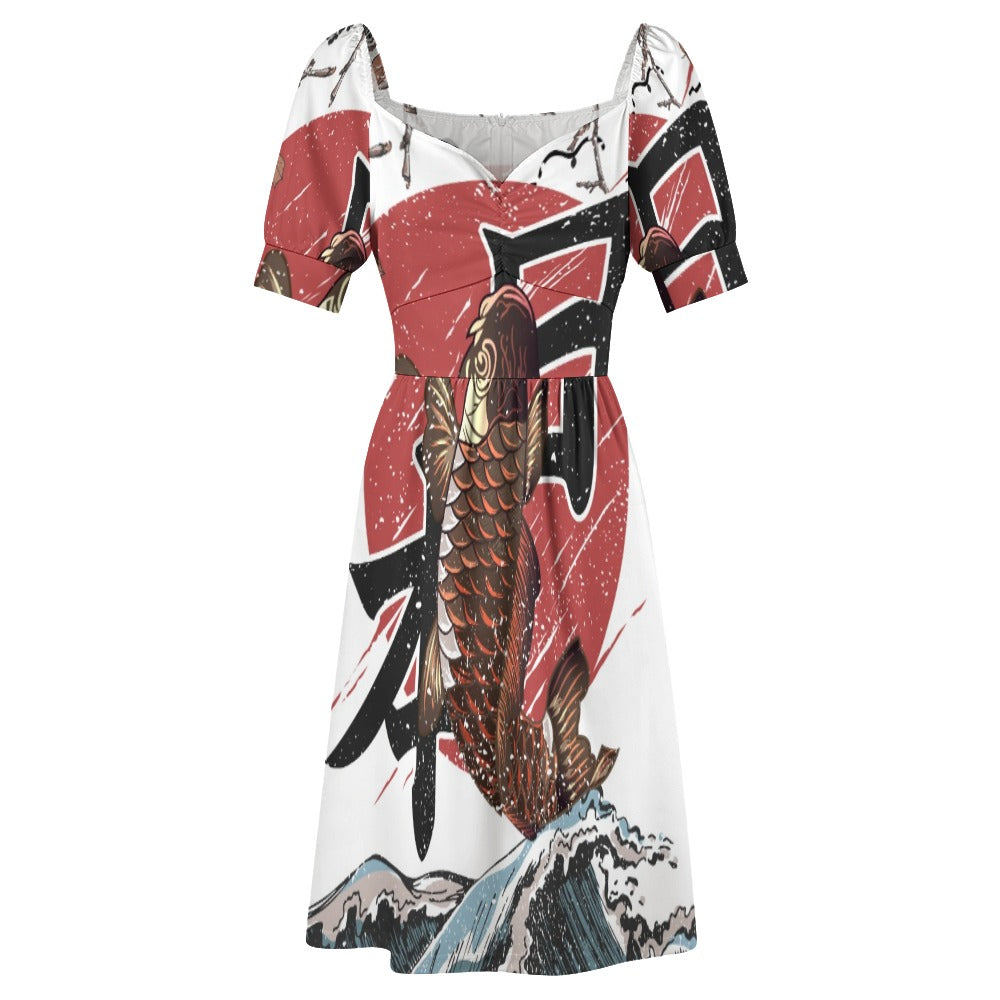 Koi Fish Fly Waves Japanese Style Sweetheart Dress