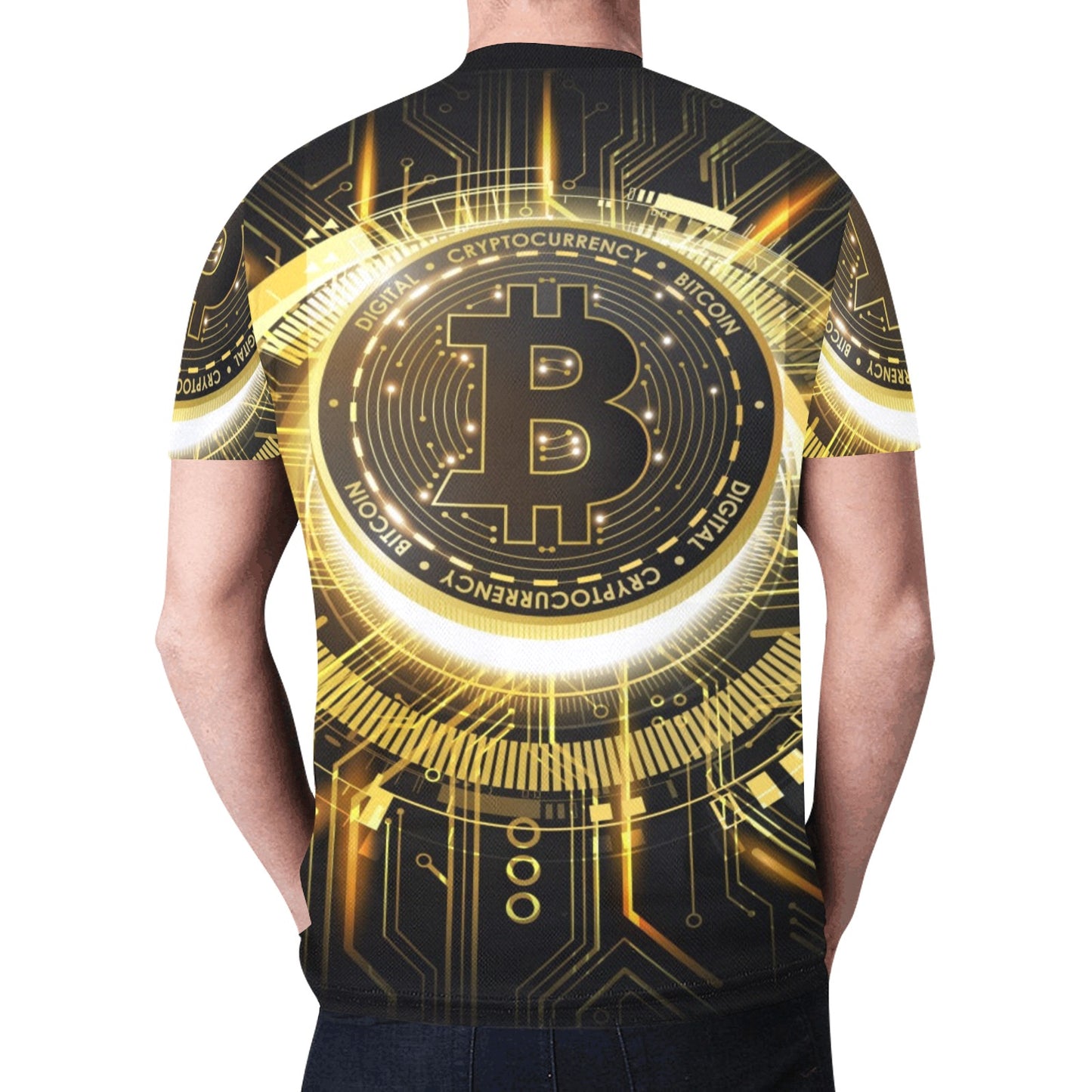 Golden Bitcoin Cryptocurrency Futuristic New All Over Print T-shirt