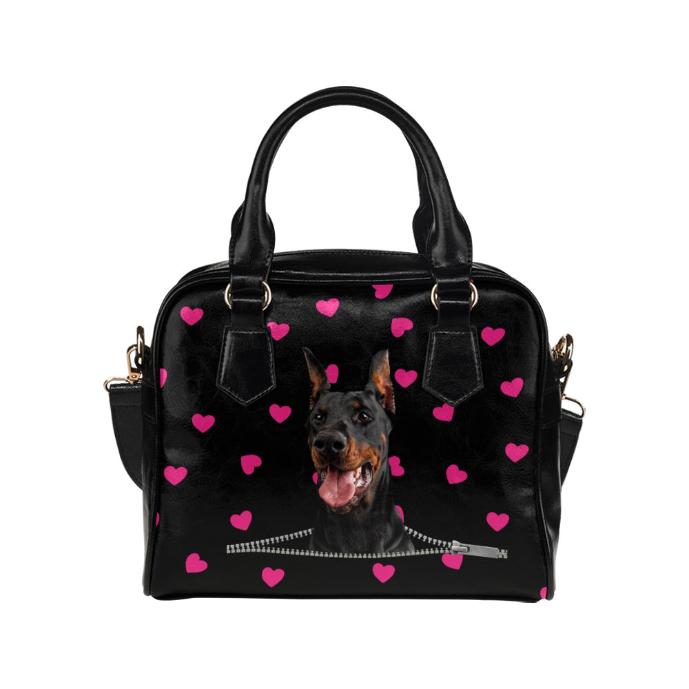 Doberman Pinscher Zip Hearts Shoulder Handbag