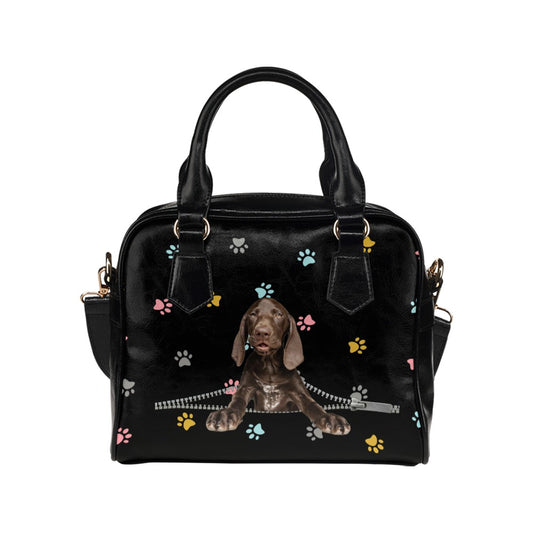 Weimaraner Zip Colorful Paws Shoulder Handbag