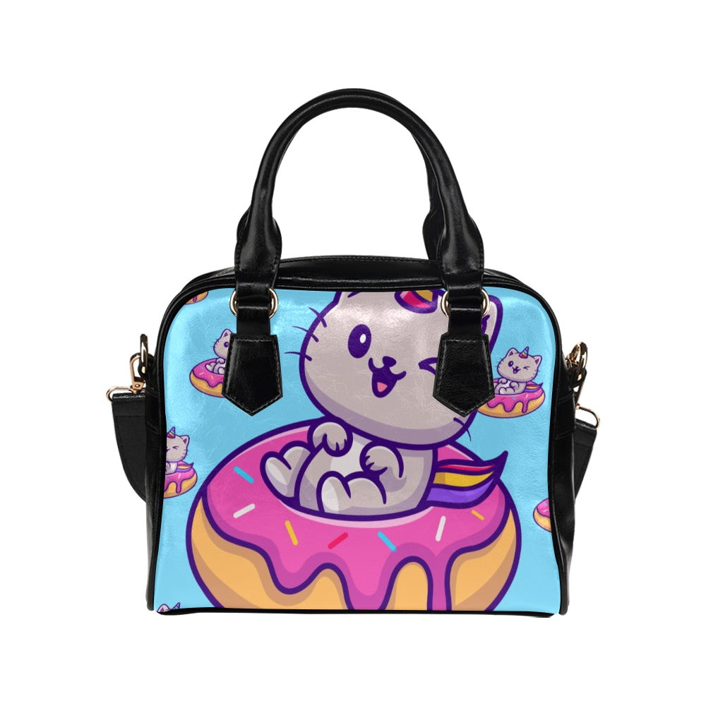 Cat doughnut unicorn blue cartoon Shoulder Handbag