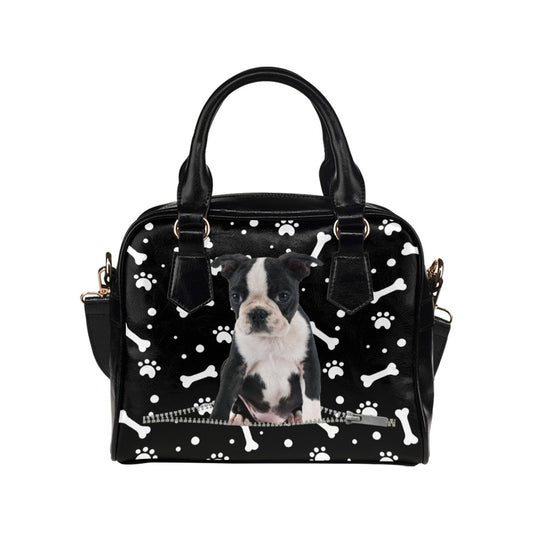 Boston Terrier Zip Paws and Bones Shoulder Handbag