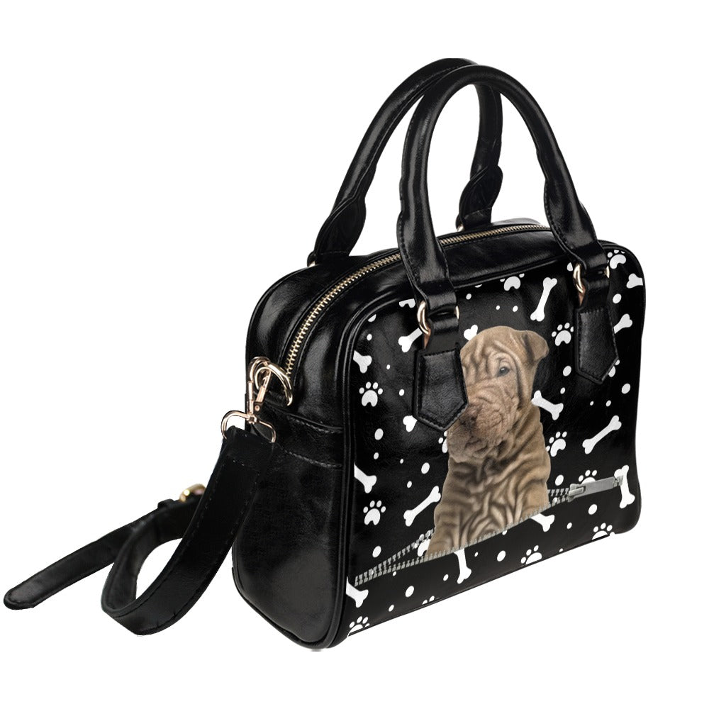 Shar Pei Zip Paws and Bones Shoulder Handbag