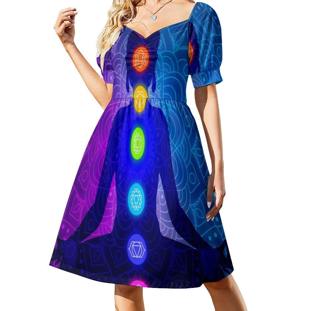 Colorful chakras body silhouette meditation Sweetheart Dress