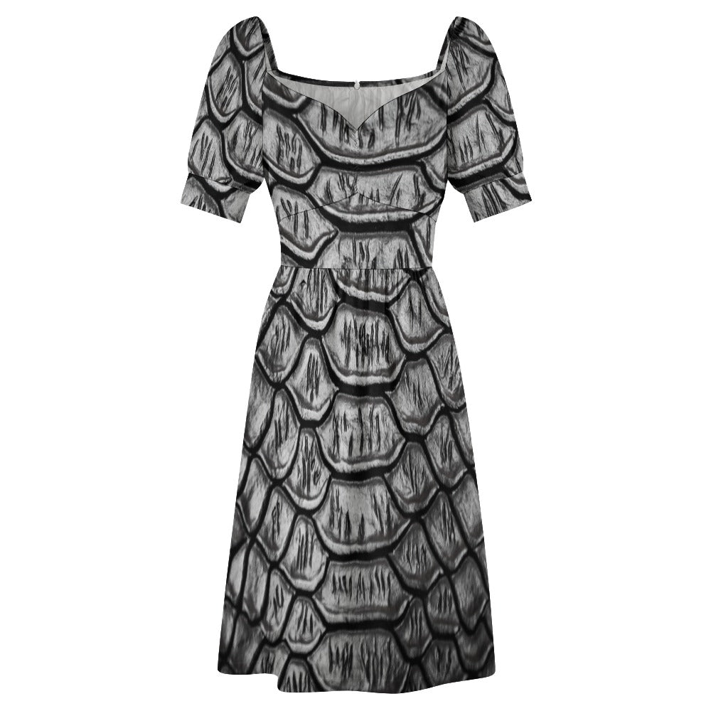 Reptile Skin Crocodile Snake Black Printed Sweetheart Dress