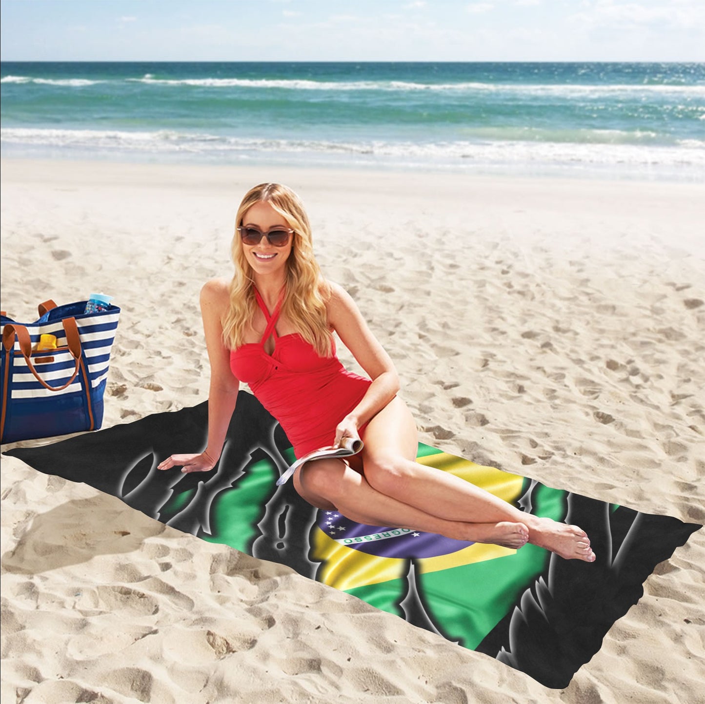 Flag Brazil patriot love Beach Towel 32"x 71"