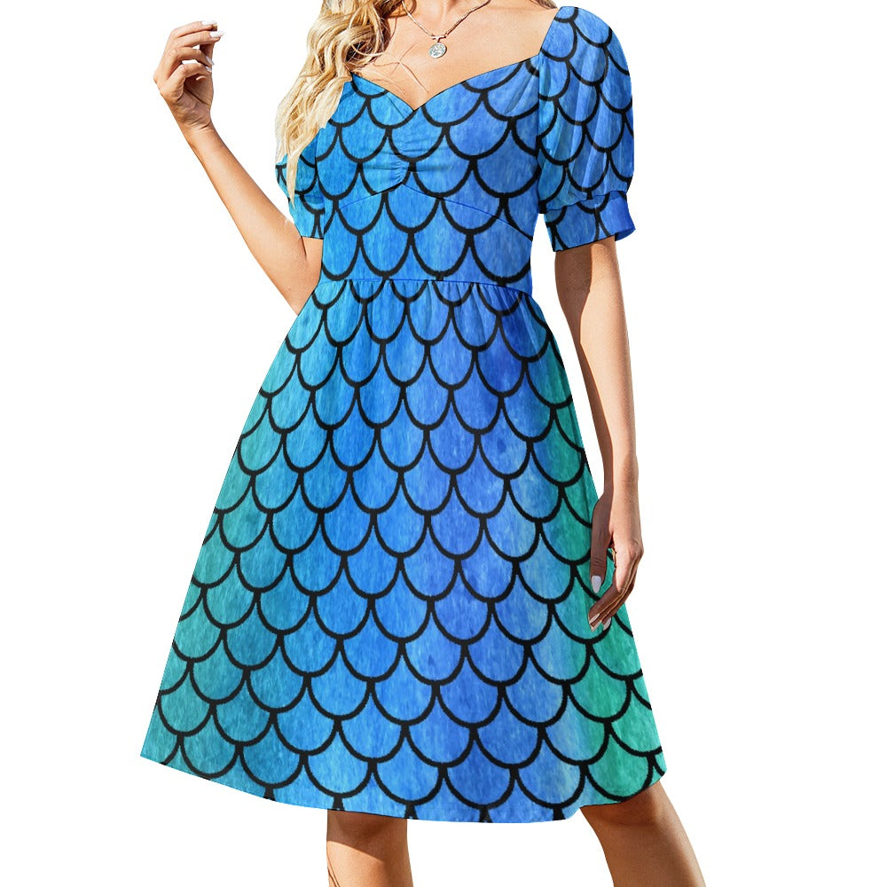 Mermaid Fish Scales Blue Sweetheart Dress