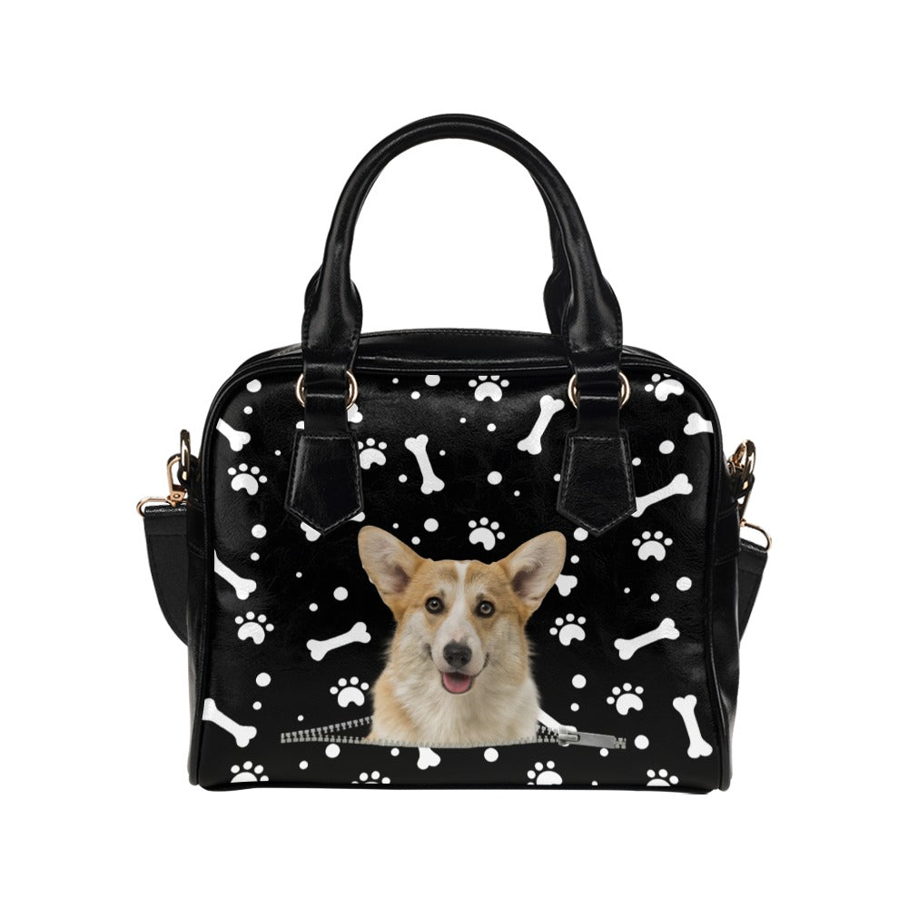 Pembroke Welsh Corgi Zip Paws and Bones Shoulder Handbag