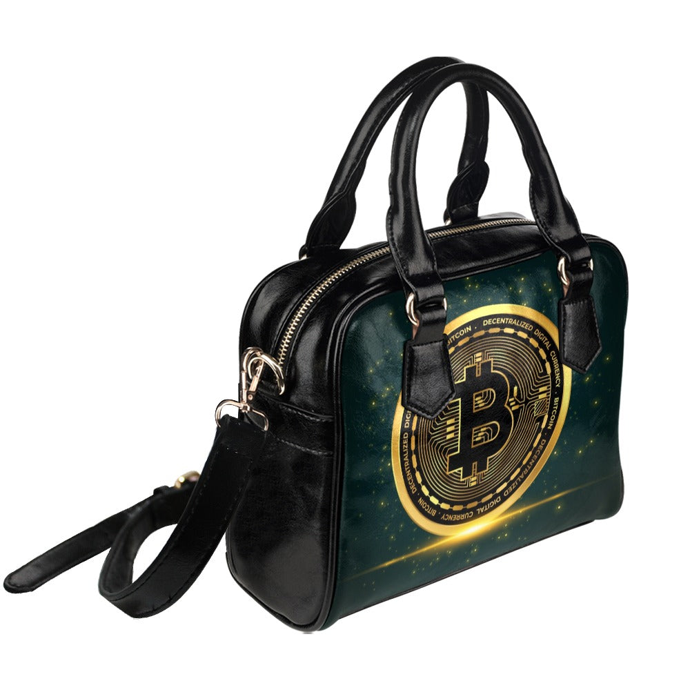 Cryptocurrency Bitcoin Golden Coin Shoulder Handbag