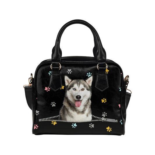 Siberian Husky Colorful Paws Shoulder Handbag