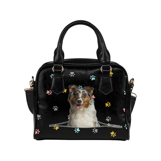 Australian Shepherd Zip Colorful Paws Shoulder Handbag