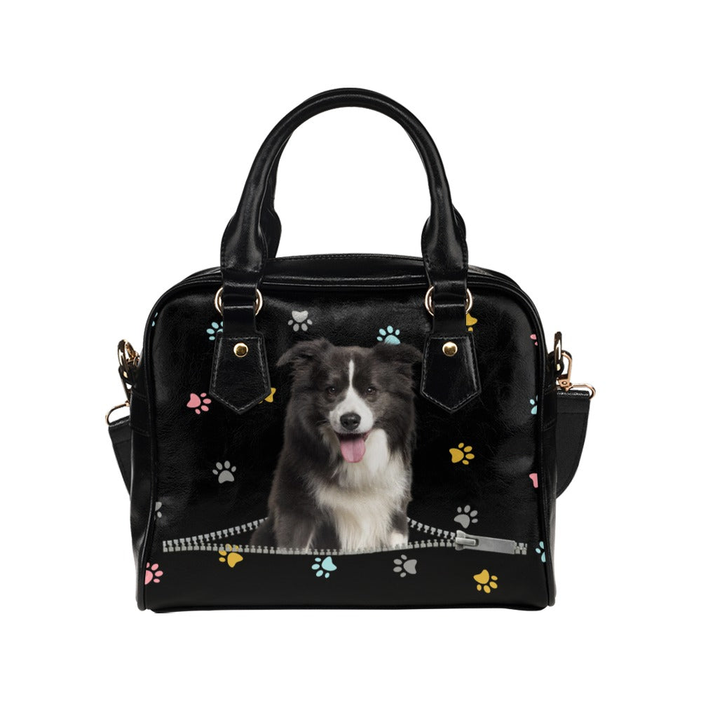 Border Collie Zip Colorful Paws Shoulder Handbag