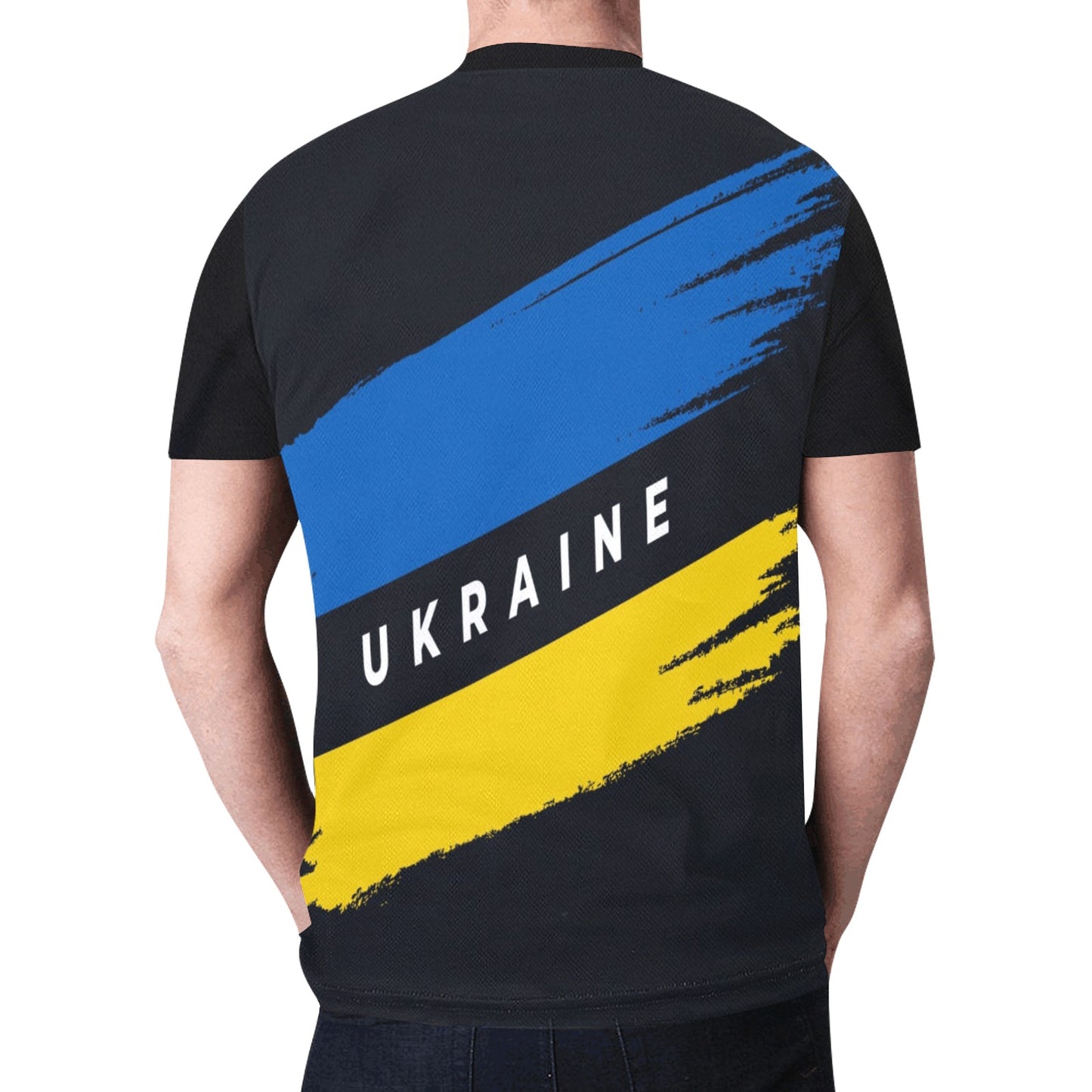 Ukraine Flag With Brush Concept Grunge Style Hand Painted Strokes New All Over Print T-shirt