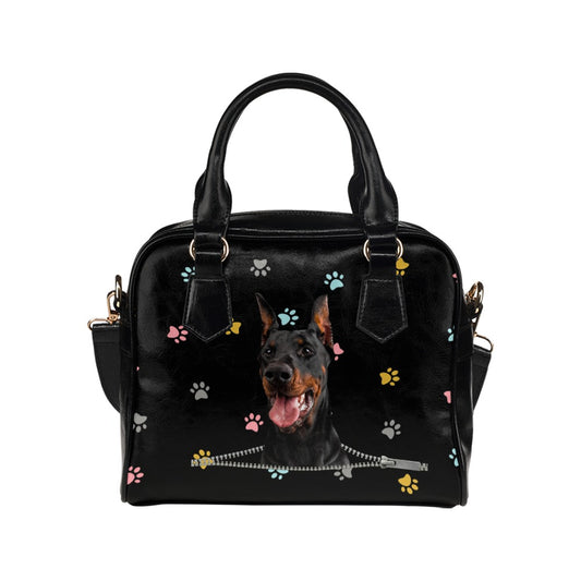 Doberman Pinscher Zip Colorful Paws Shoulder Handbag