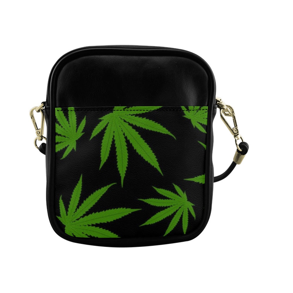 Green Cannabis Weed Marijuana Leaves Pattern Sling Bag