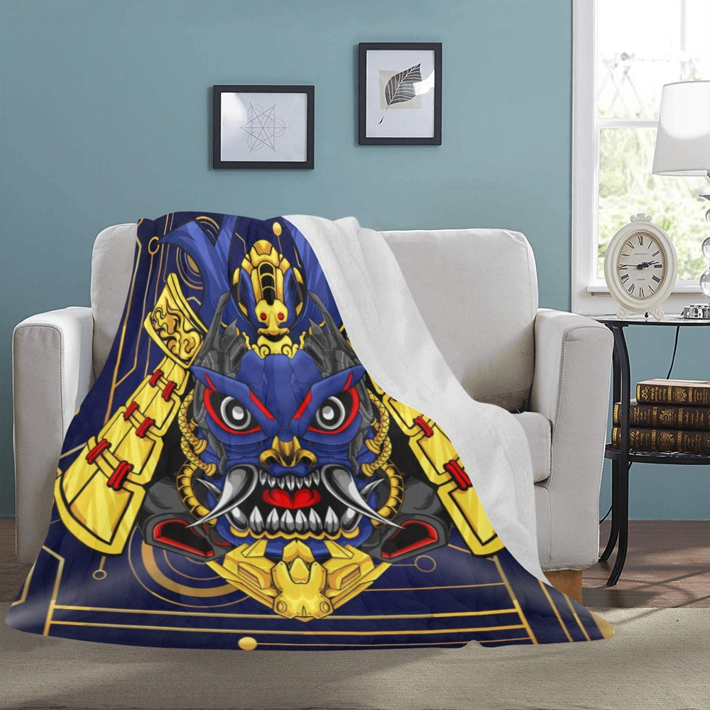 Japanese Samurai Mascot Skull Robot Head Ultra-Soft Micro Fleece Blanket 60"x80"