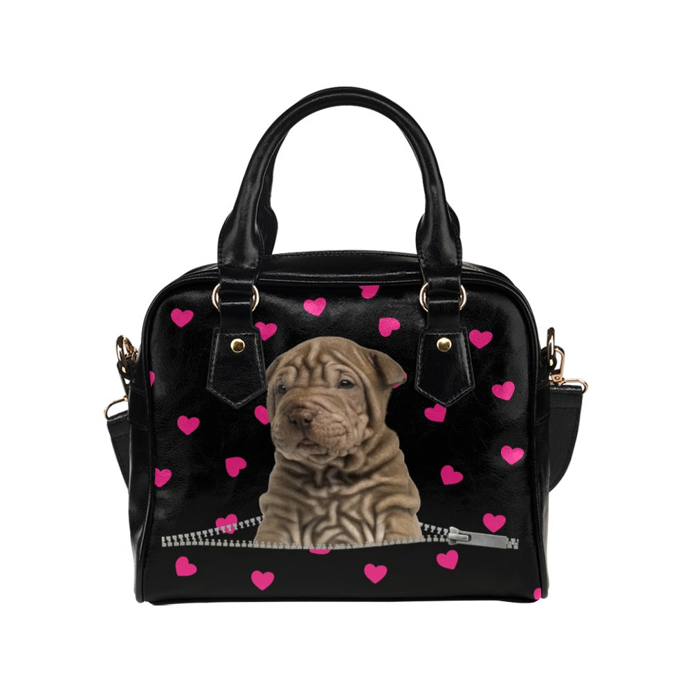 Shar Pei Zip Hearts Shoulder Handbag