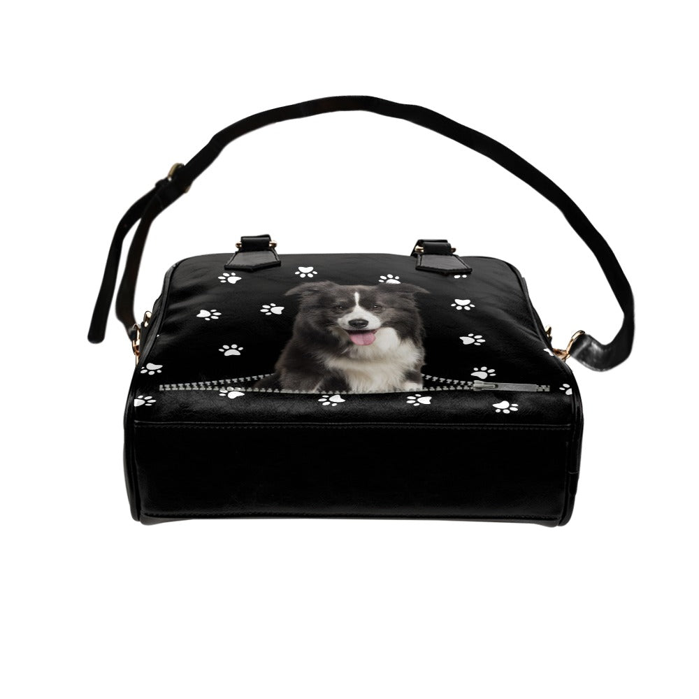 Border Collie Zip Paws Shoulder Handbag