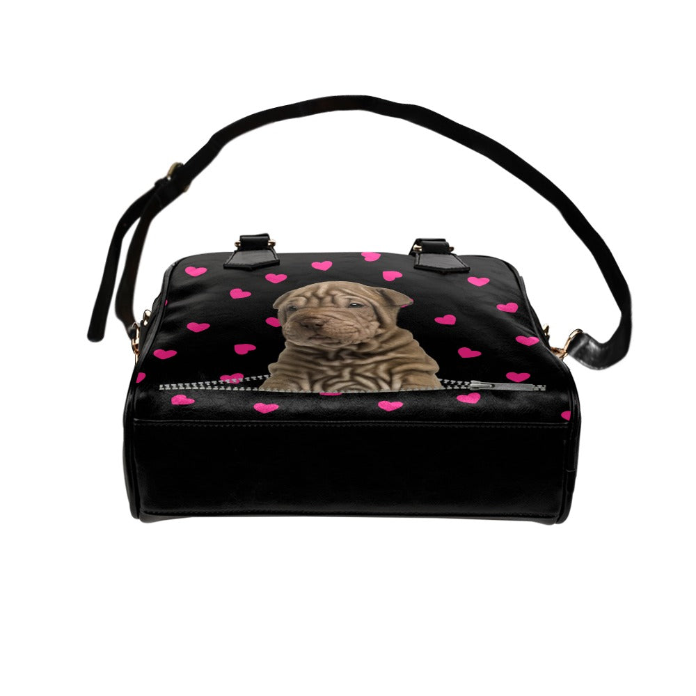 Shar Pei Zip Hearts Shoulder Handbag