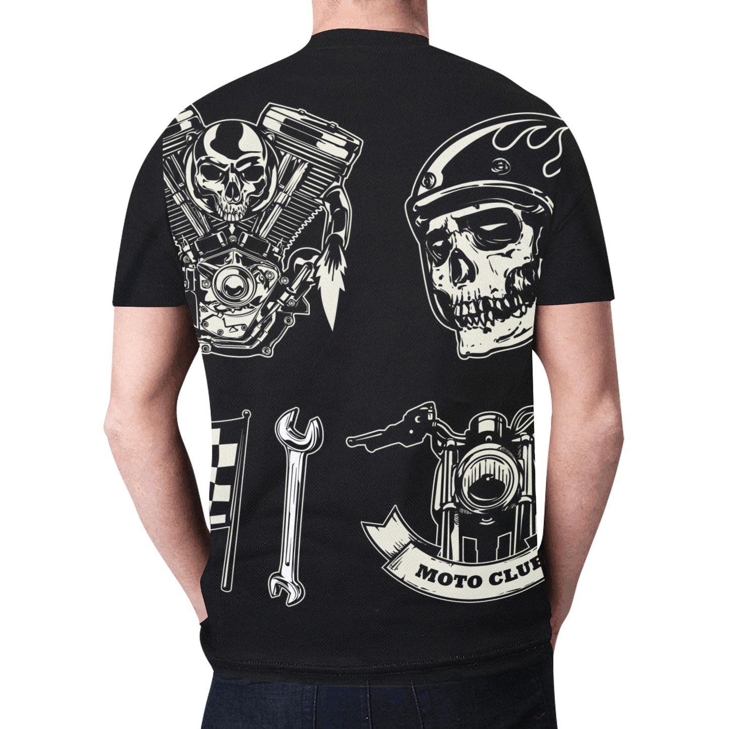 Motorcycle Skull Set Rock Style New All Over Print T-shirt