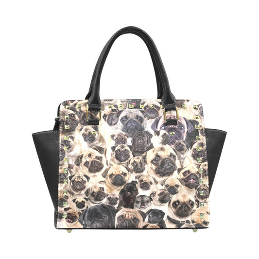 Pug Full Face Cute Gift Dog Lover Rivet Shoulder Handbag