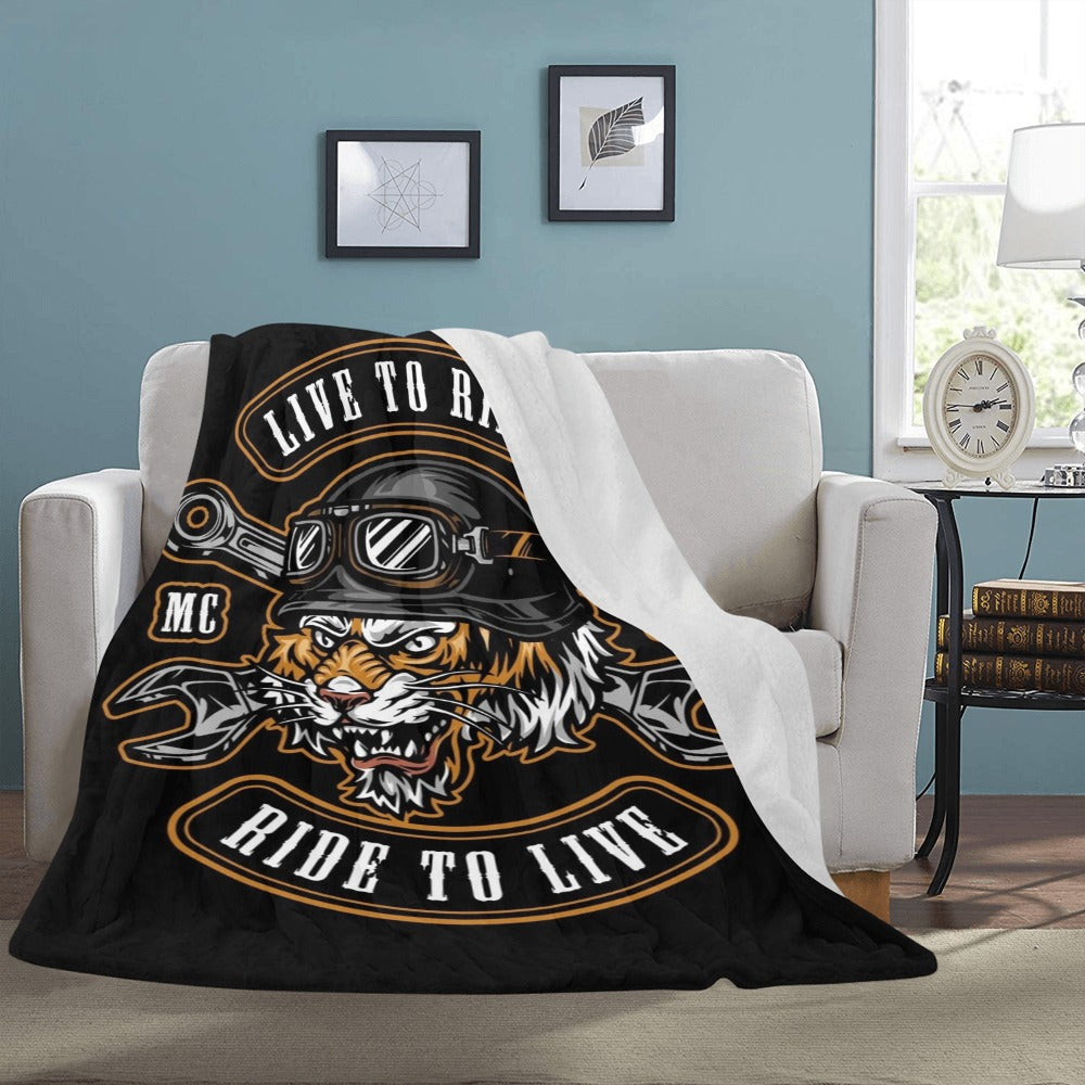 Vintage Motorcycle Angry Tiger Crossed Wrenches Ultra-Soft Micro Fleece Blanket 60"x80"