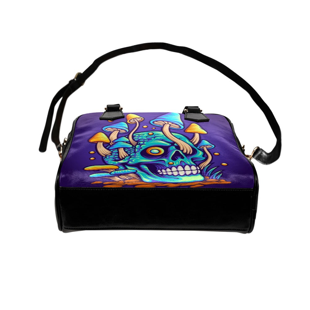 Trippy Zombie Skull Mushroom Illustration Shoulder Handbag