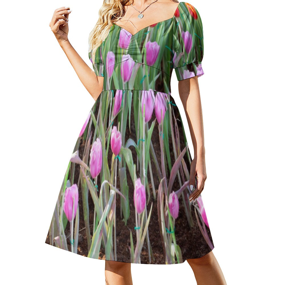 Tulips Printed Sweetheart Dress