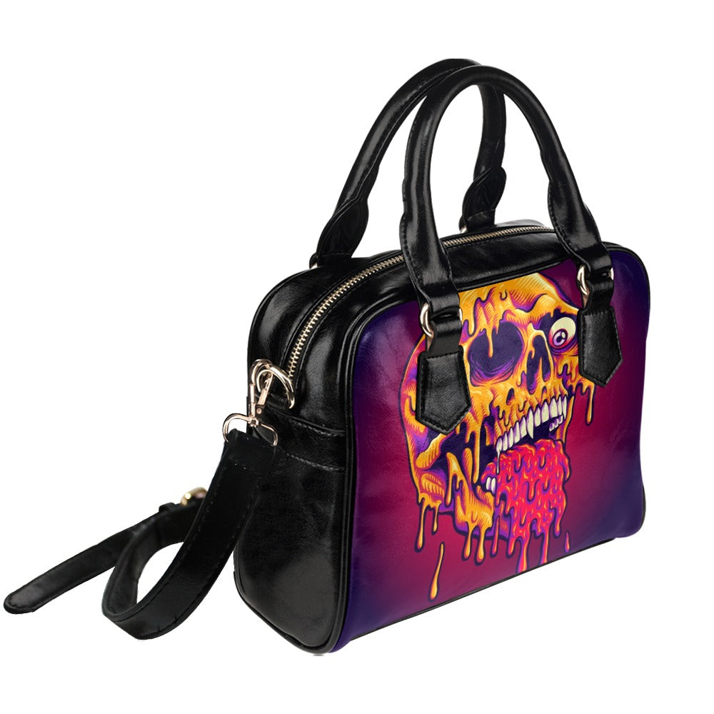 Psychedelic Trippy Zombie Skull Melt Shoulder Handbag