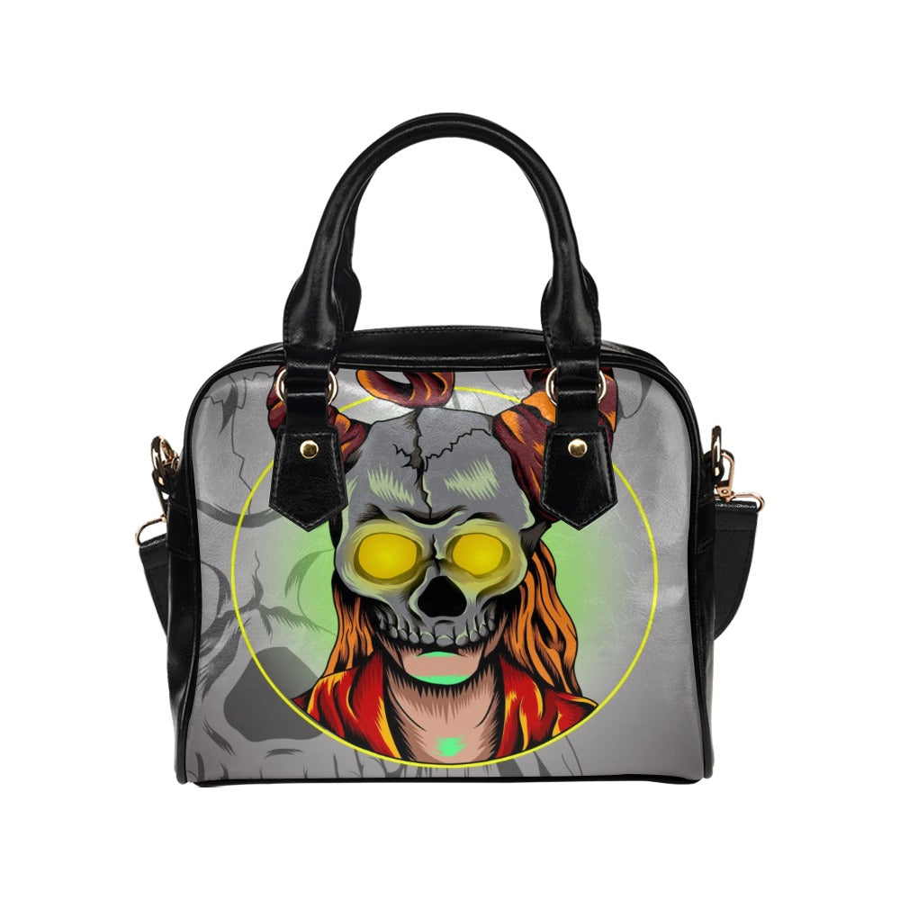 Girl With Horned Skull Mask Shoulder Handbag