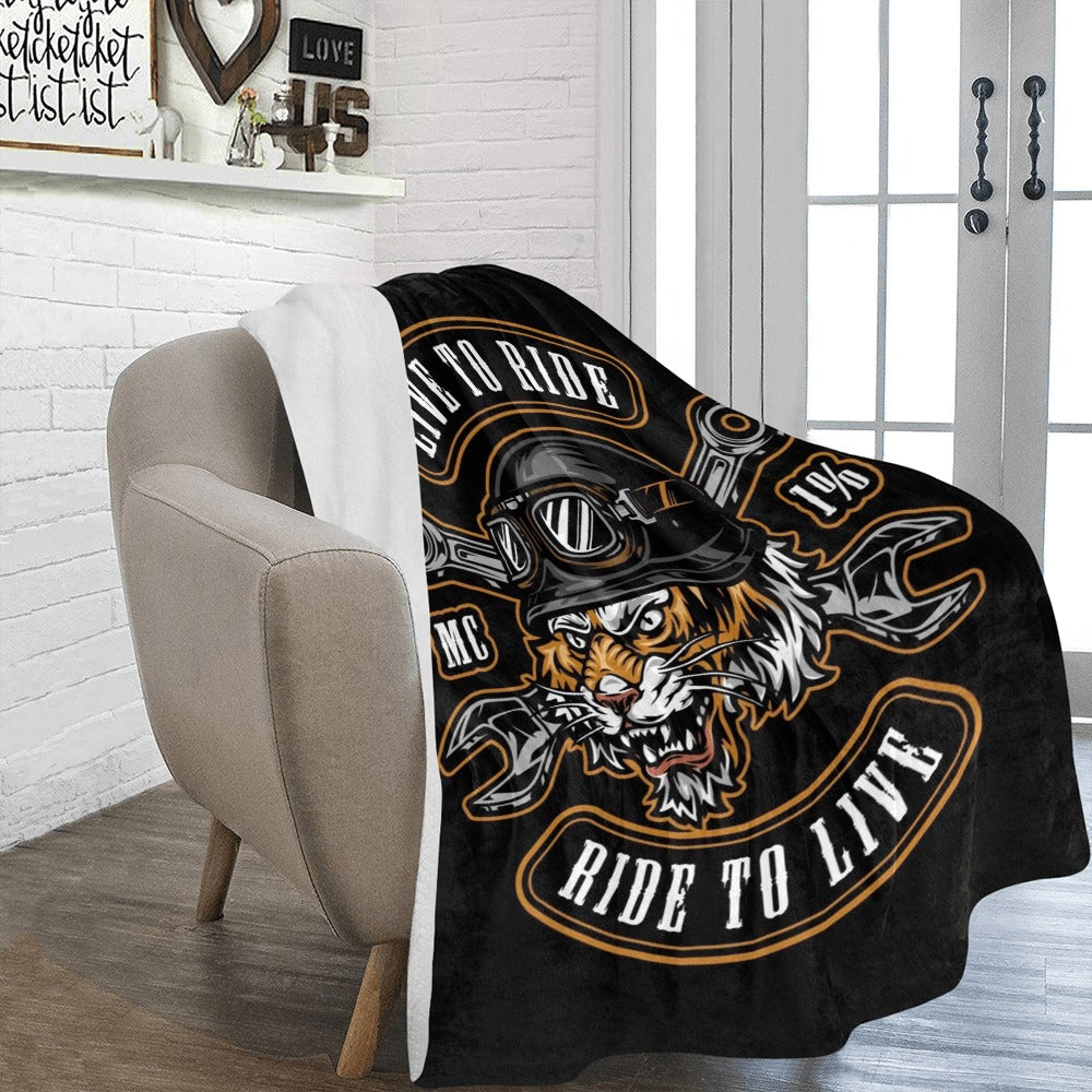 Vintage Motorcycle Angry Tiger Crossed Wrenches Ultra-Soft Micro Fleece Blanket 60"x80"