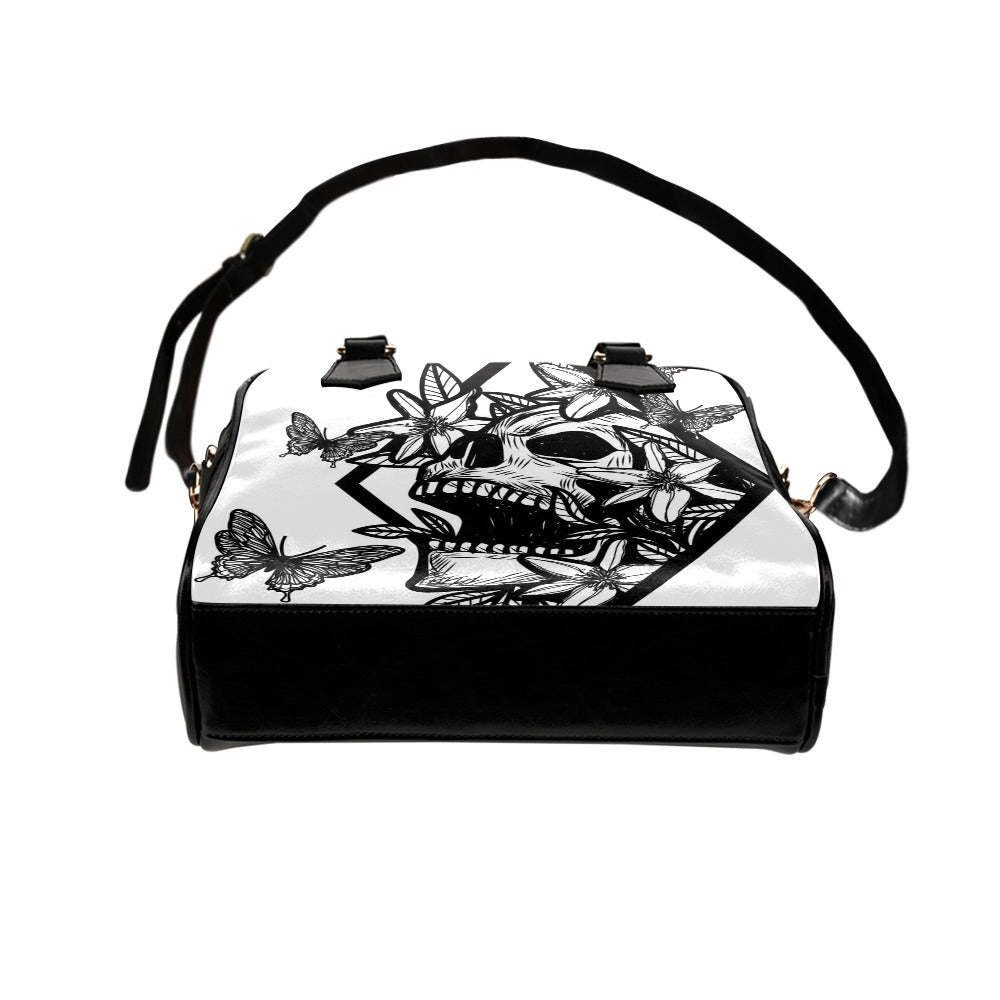 Skull Tattoo Art Flowers Drawing Sketch Black Shoulder Handbag