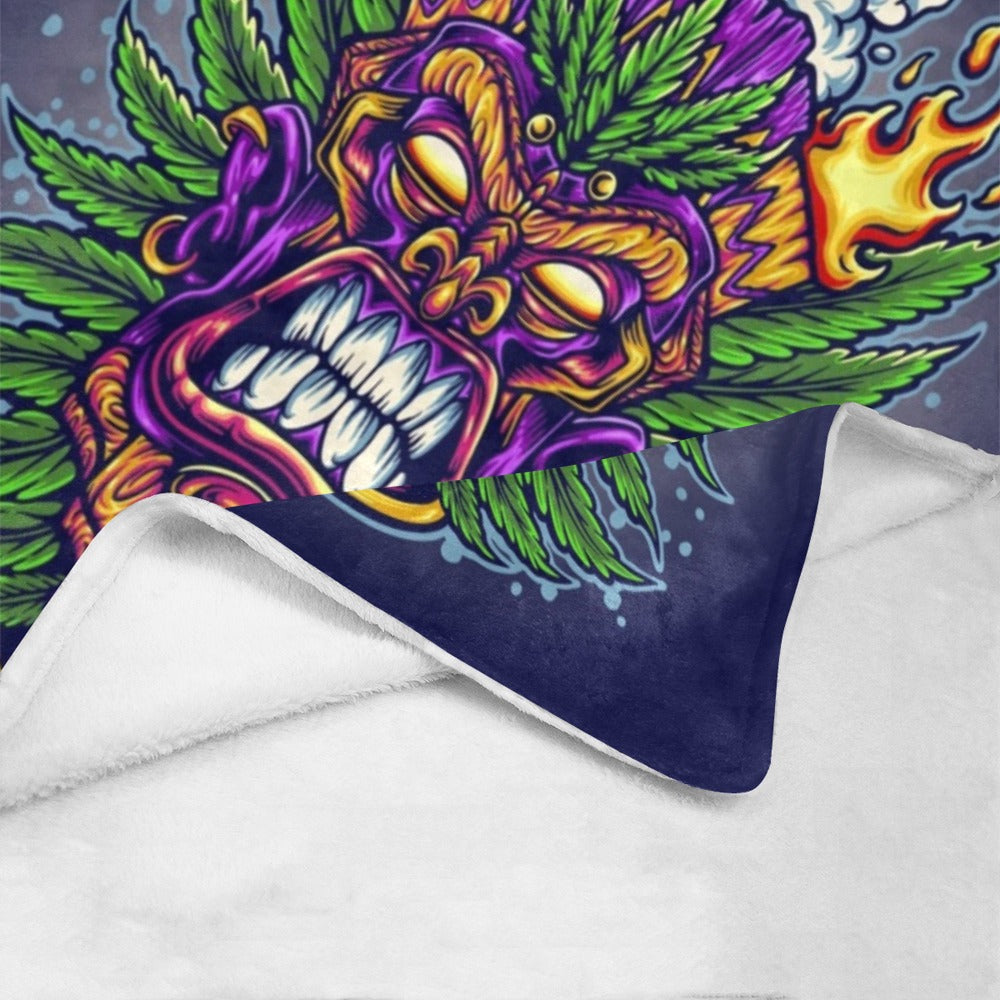 Angry Tiki Trippy Marijuana Leaf and Cloud Illustrations Ultra-Soft Micro Fleece Blanket 60"x80"