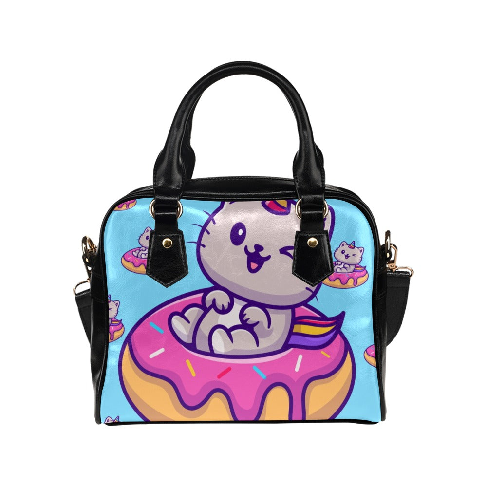 Cat doughnut unicorn blue cartoon Shoulder Handbag