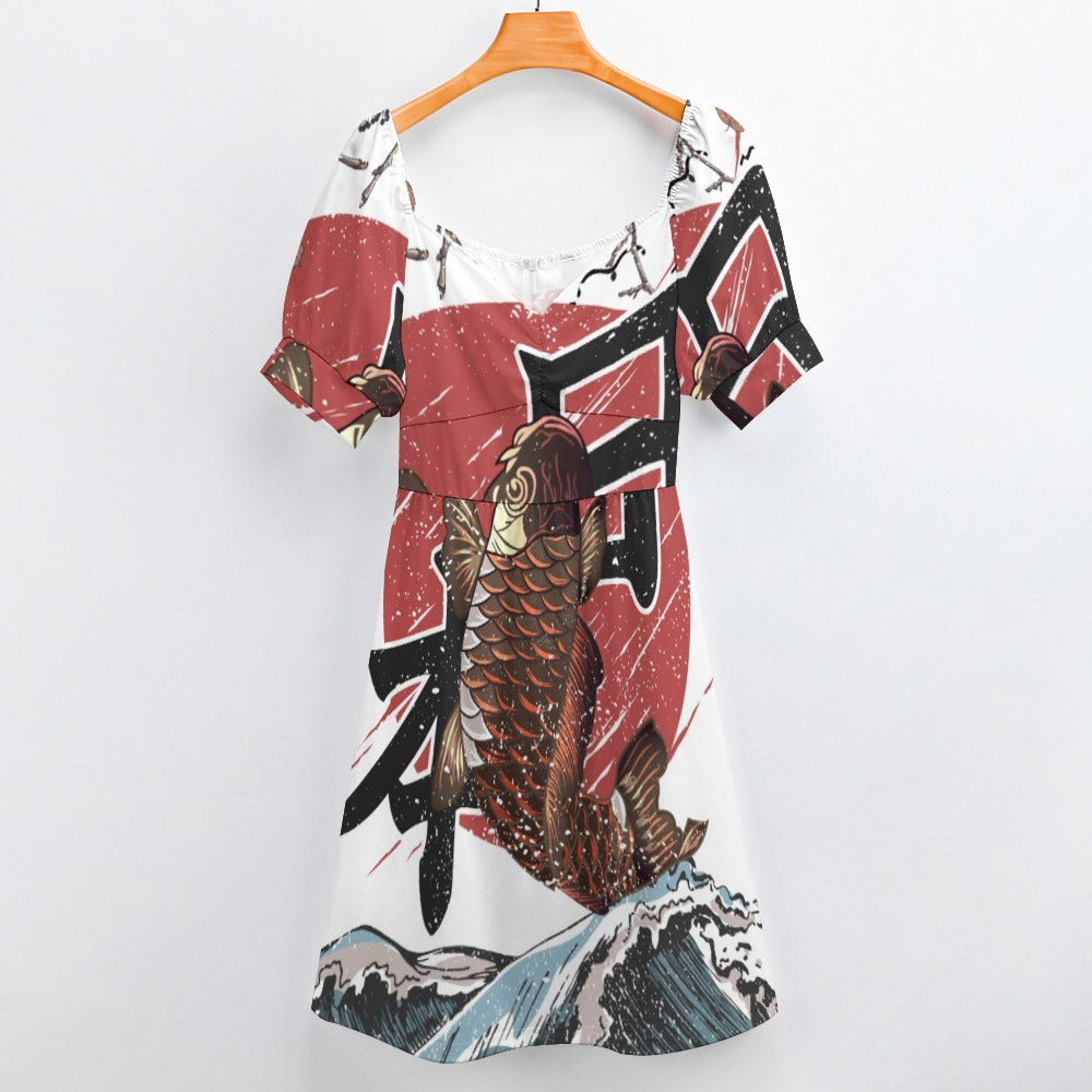 Koi Fish Fly Waves Japanese Style Sweetheart Dress