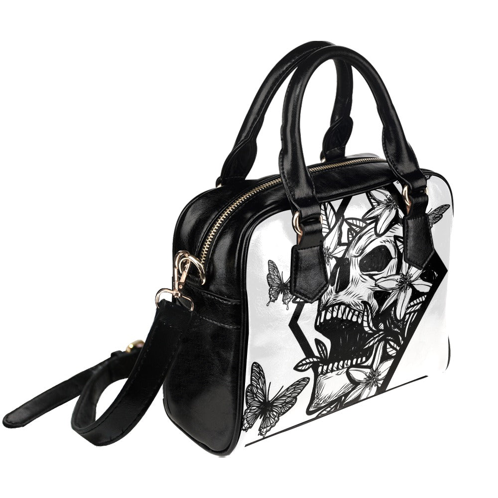 Skull Tattoo Art Flowers Drawing Sketch Black Shoulder Handbag