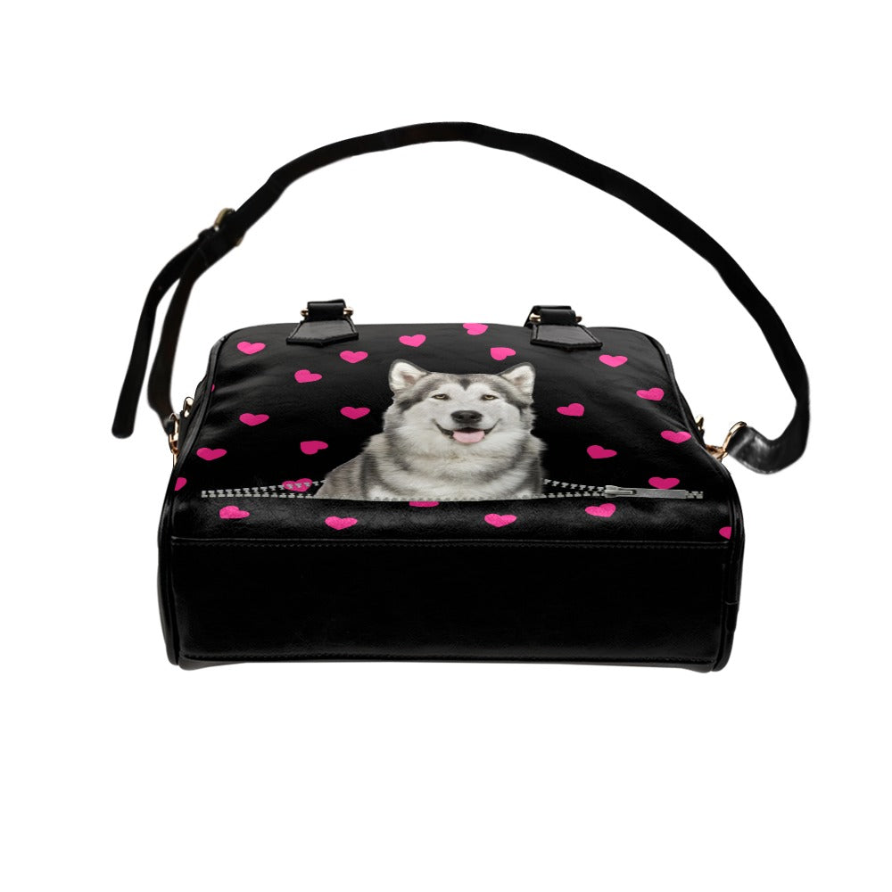 Alaskan Malamute Zip Hearts Shoulder Handbag