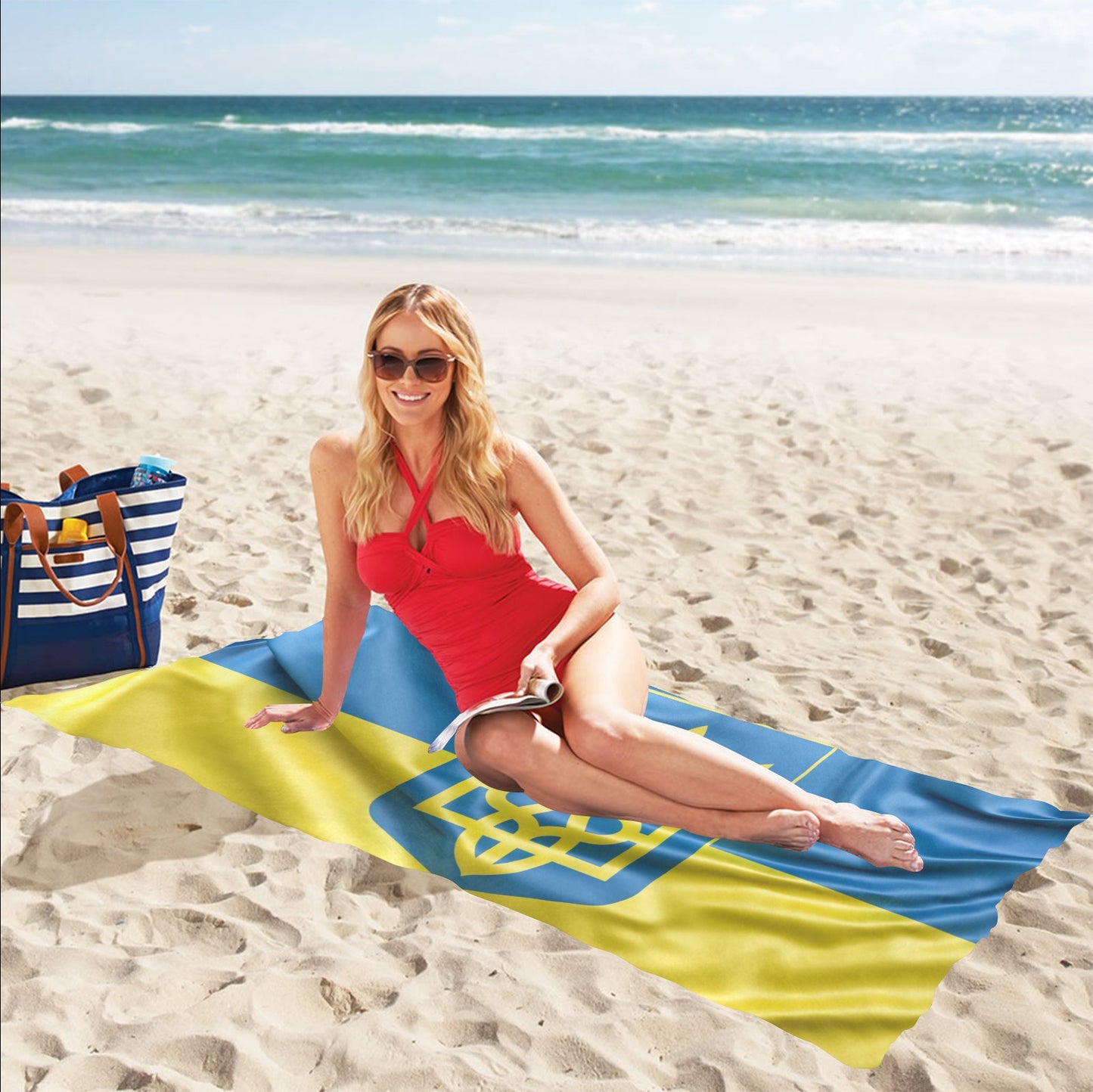 Flag Ukraine coat of arms Beach Towel 32"x 71"