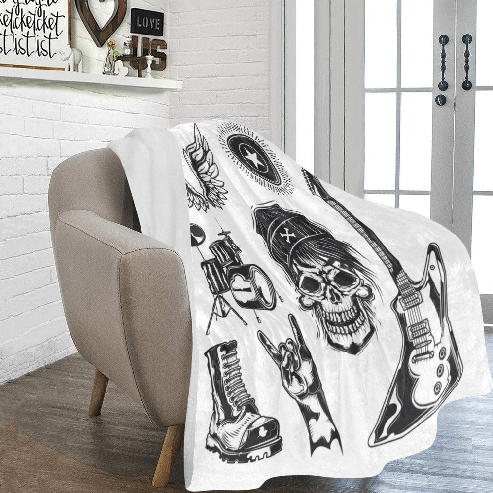 Rock Elements Skull Boot Drums Guitar Rock Music Ultra-Soft Micro Fleece Blanket 60"x80"