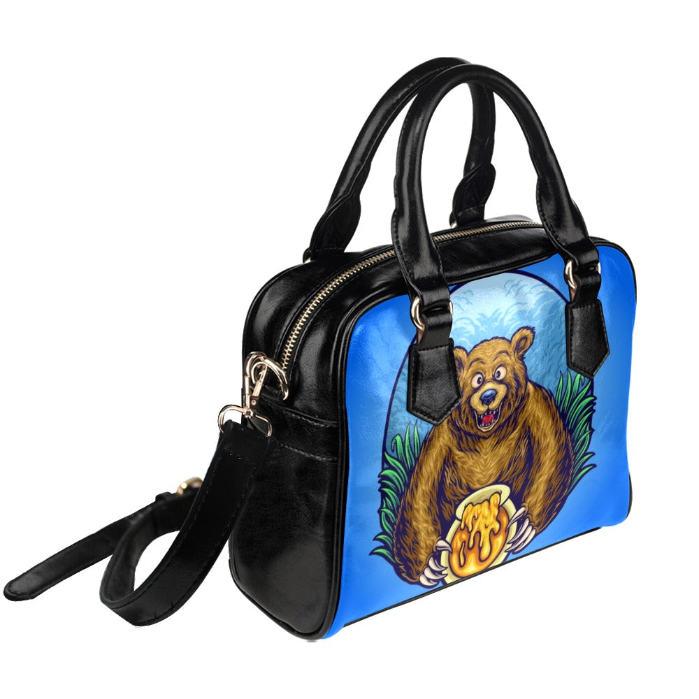 Grizzly Bear With Honey Bee Cartoon Shoulder Handbag