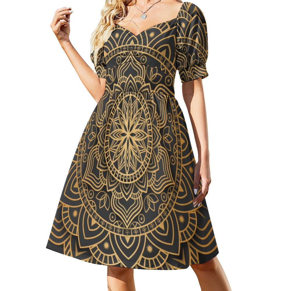 Luxury mandala with gold den Print Sweetheart Dress