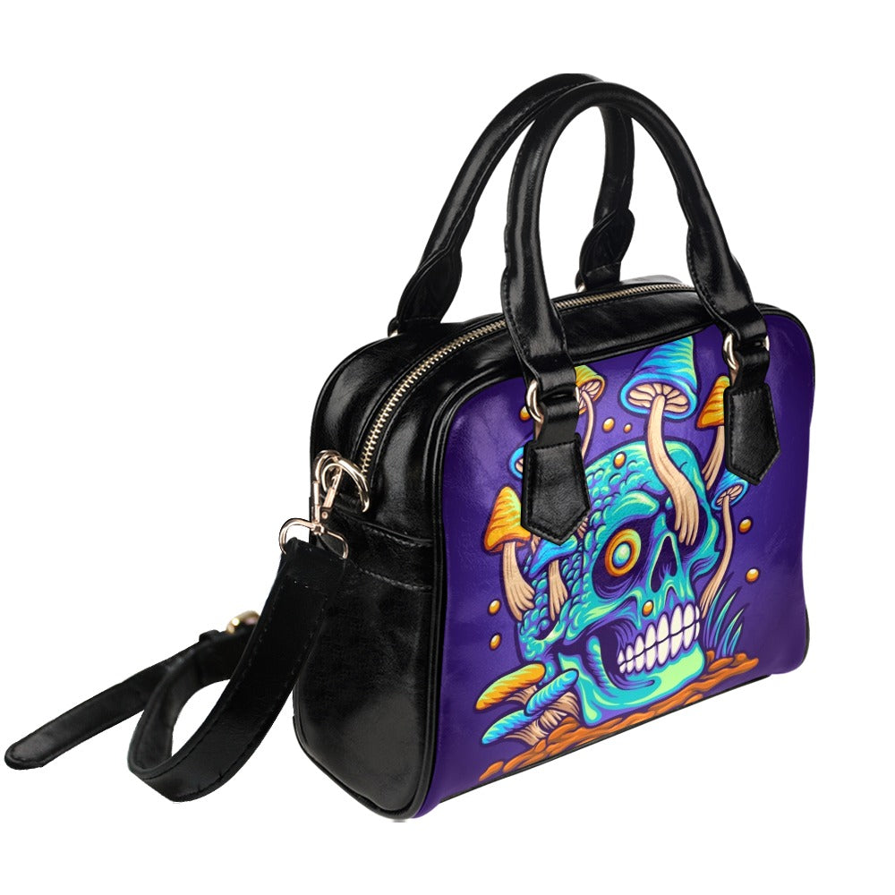 Trippy Zombie Skull Mushroom Illustration Shoulder Handbag