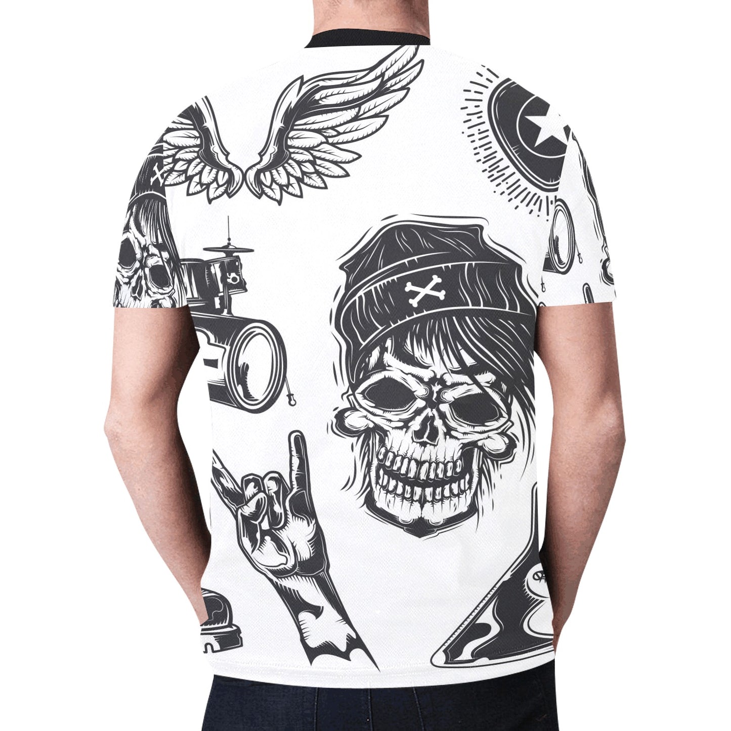 Rock Elements Skull Boot Drums Guitar Rock Music New All Over Print T-shirt