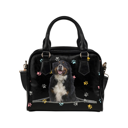 Bernese Mountain Dog Zip Colorful Paws Shoulder Handbag