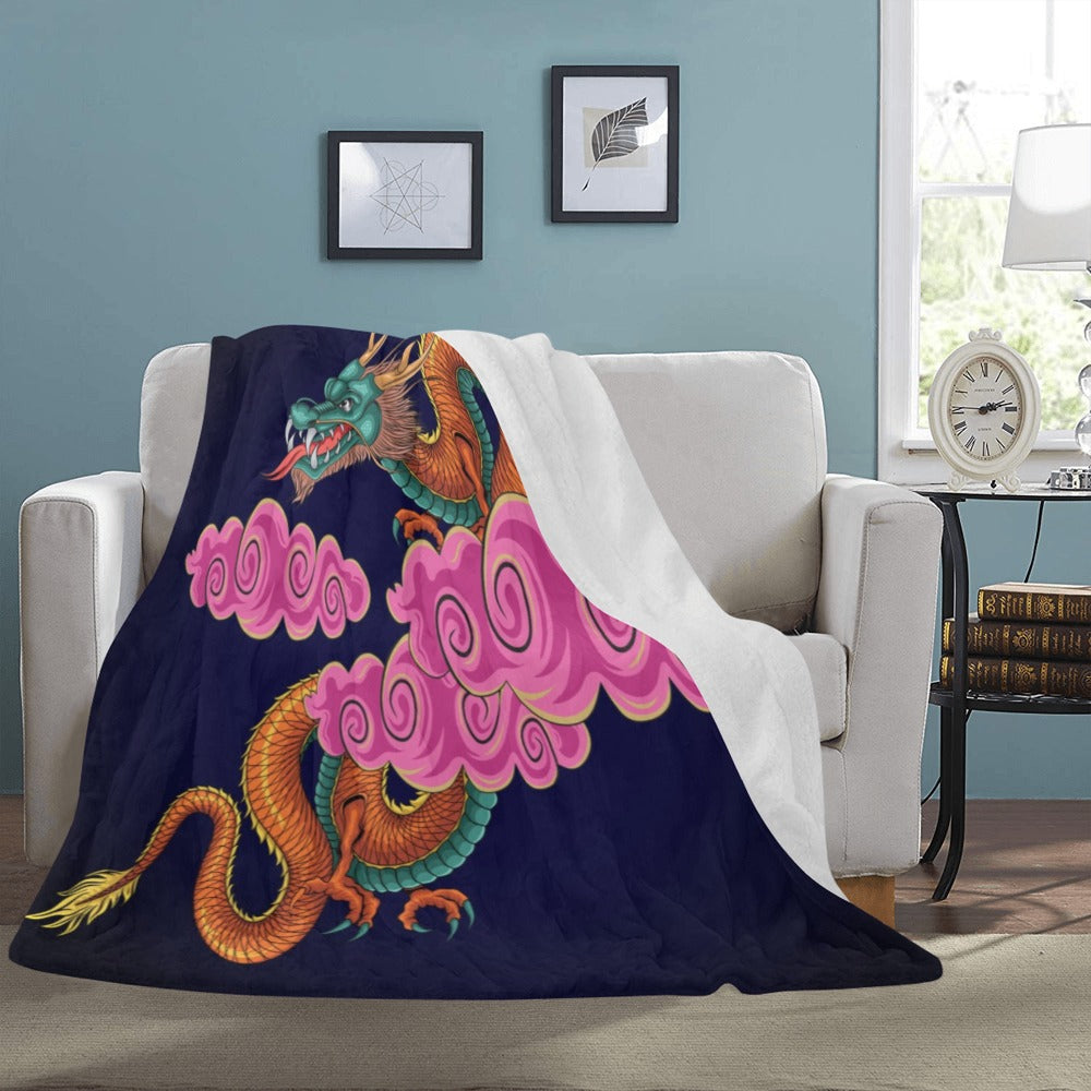 Chinese Dragon With Cloud Illustration Ultra-Soft Micro Fleece Blanket 60"x80"