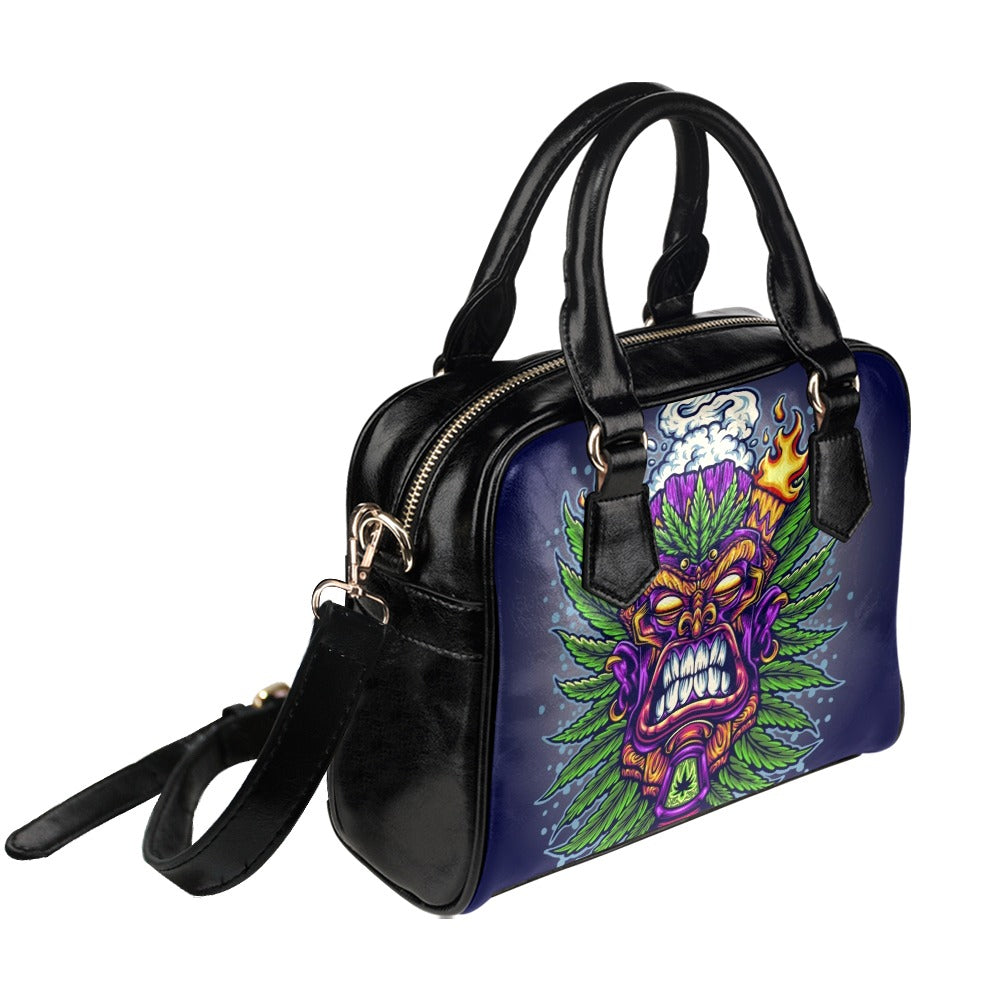 Angry Tiki Trippy Marijuana Leaf and Cloud 420 Shoulder Handbag