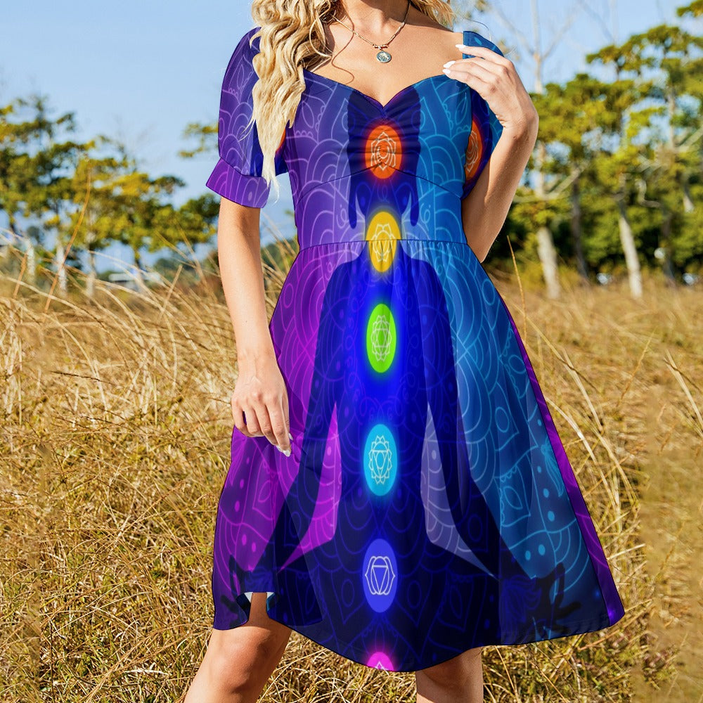 Colorful chakras body silhouette meditation Sweetheart Dress